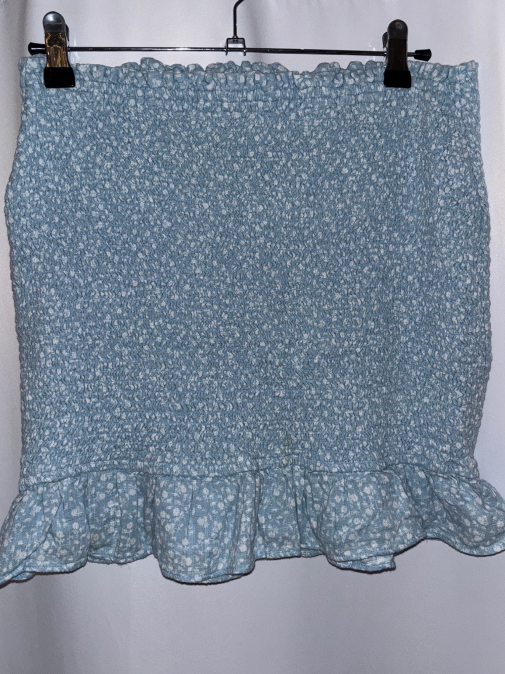 Abercrombie & Fitch Light Blue Smocked Floral Ruffle Mini Skirt